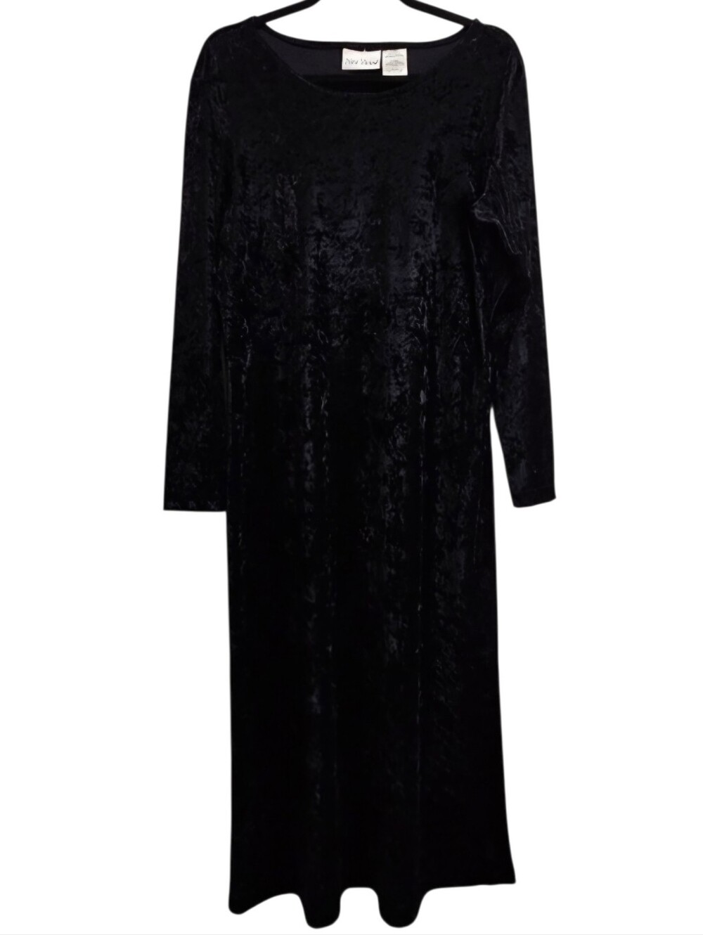 Vintage Crushed Velvet Dress Black Large Long Sleeve Whimsigoth Fairy Goth 90s
